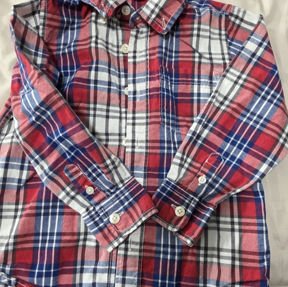 GAP Boys' Plaid Button-Down Shirt - Red, Blue & White - Picture 7 of 7